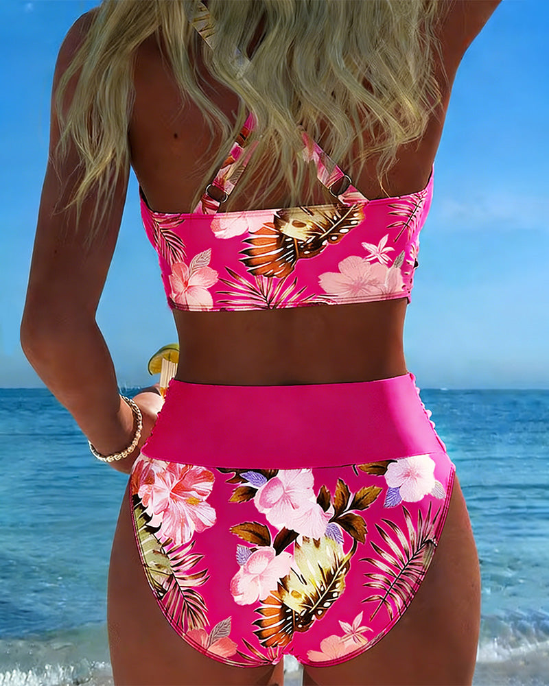Consuelo | Bikini floral de dos piezas con contraste