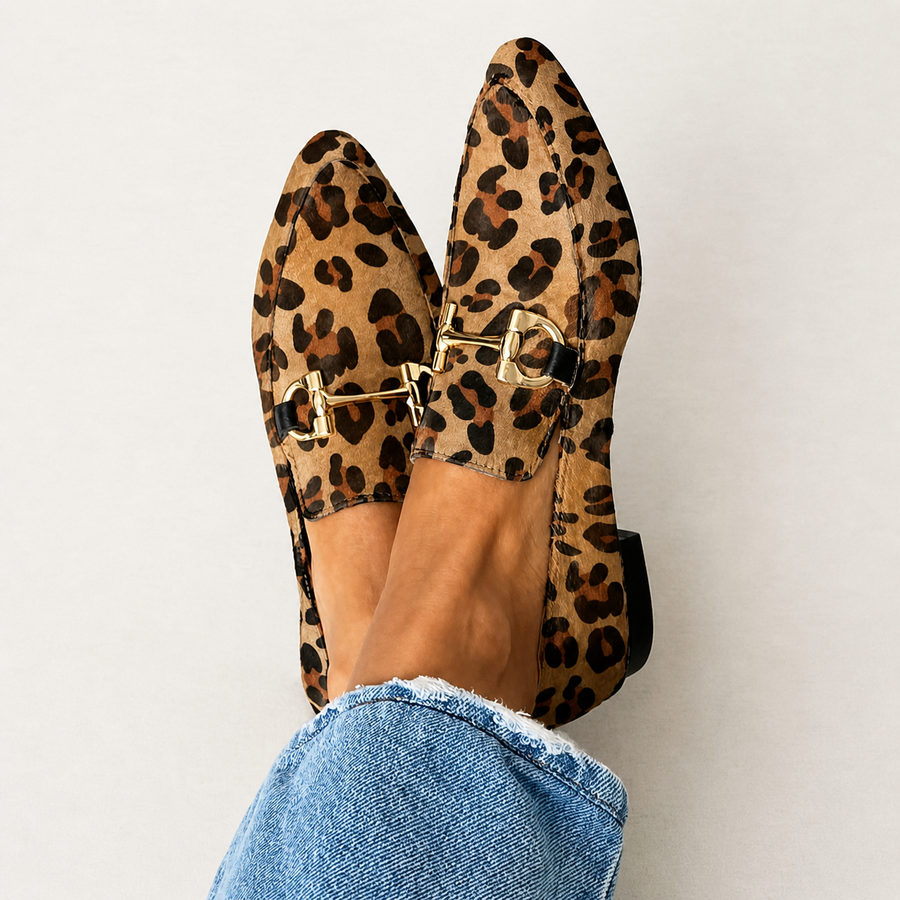 Evita | Mocasín Leopardo de Punta Fina