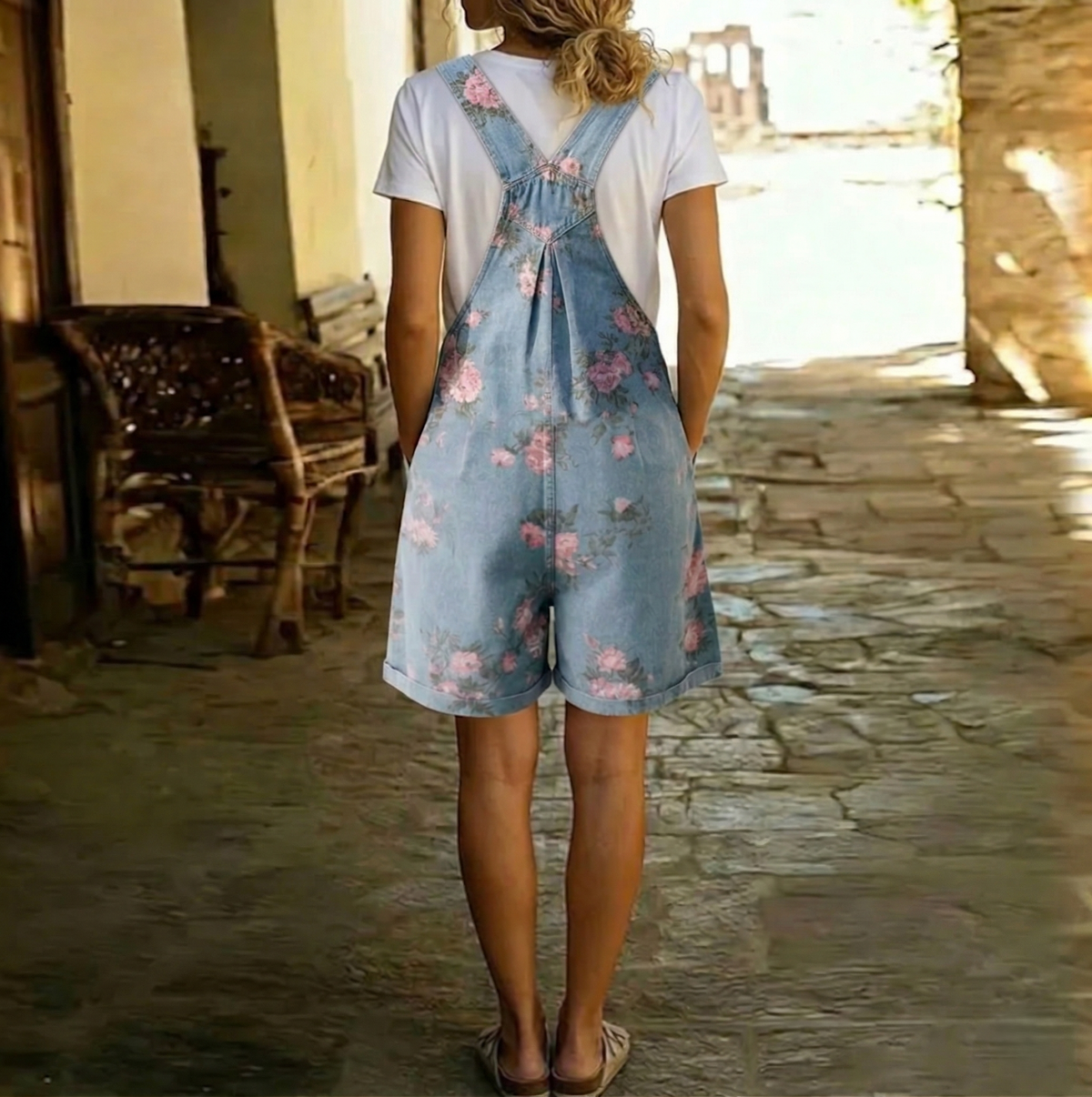Úrsula | Peto corto vaquero con detalle floral bordado
