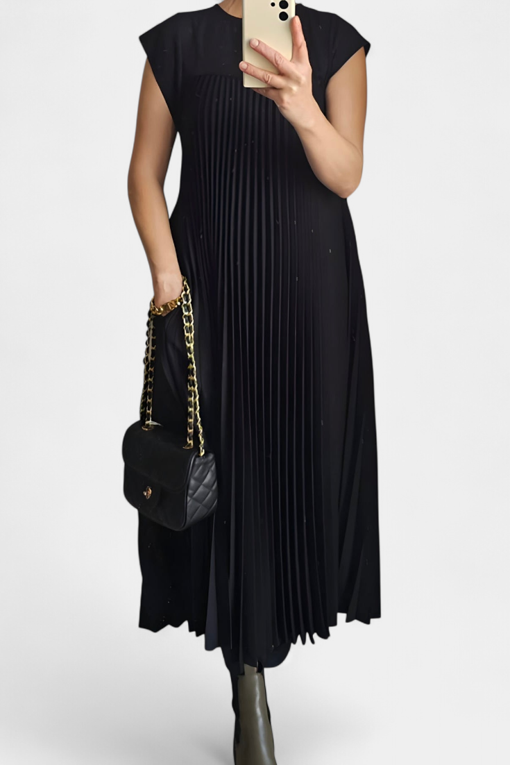 Manuela | Vestido Sin Mangas con Pliegues y Cintura Alta