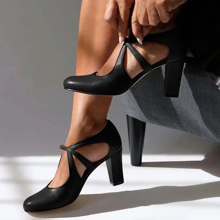 Modesta | Escarpín de Piel con Tira y Tacón Bloque