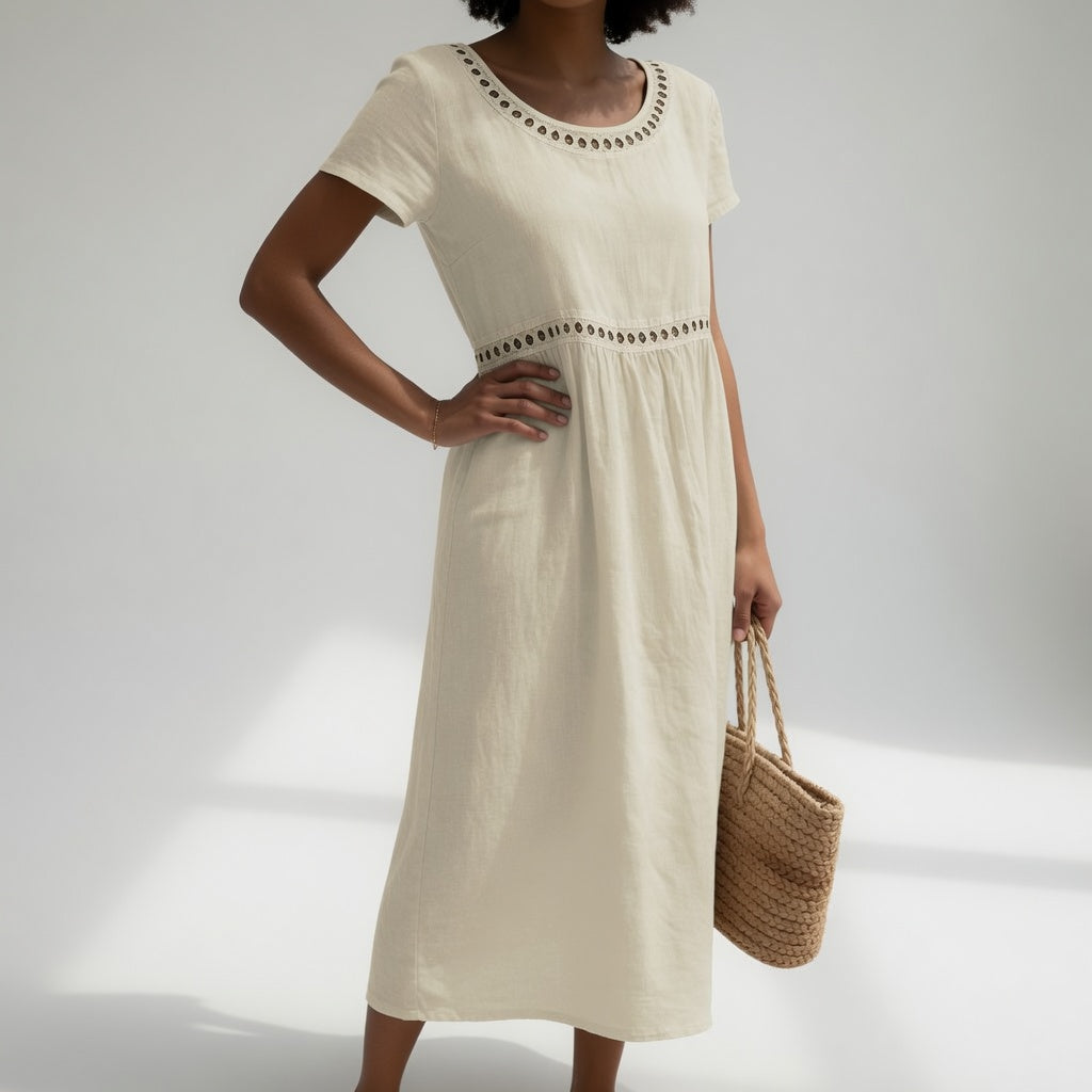 Macaria | Vestido Midi de Lino Bordado