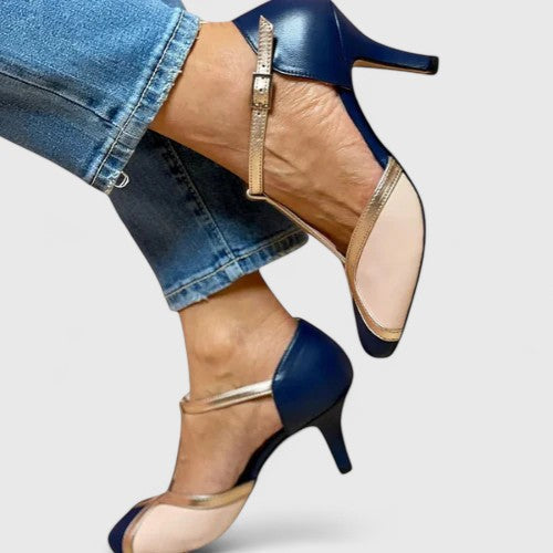 Caetana | Sandalia de Tacón Bicolor con Tira en T
