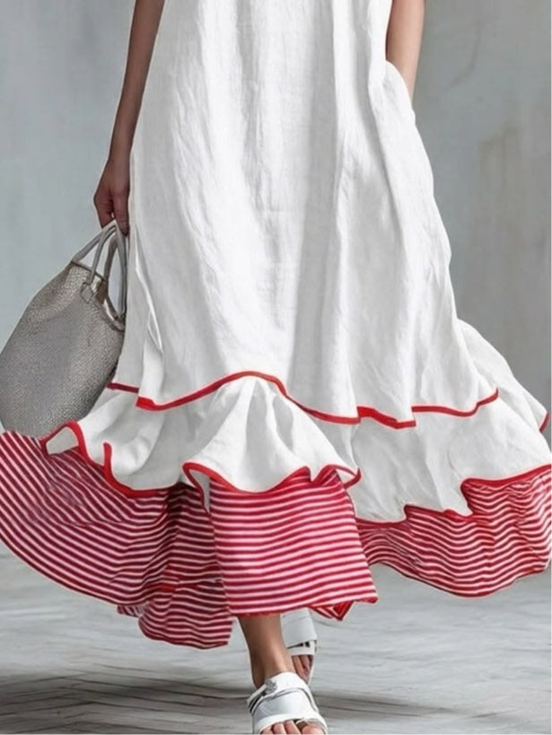 Águeda | Vestido Largo de Rayas con Volantes