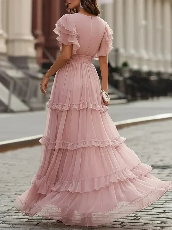 Rosalía | Vestido Maxi Rosa Empolvado con Escote en V
