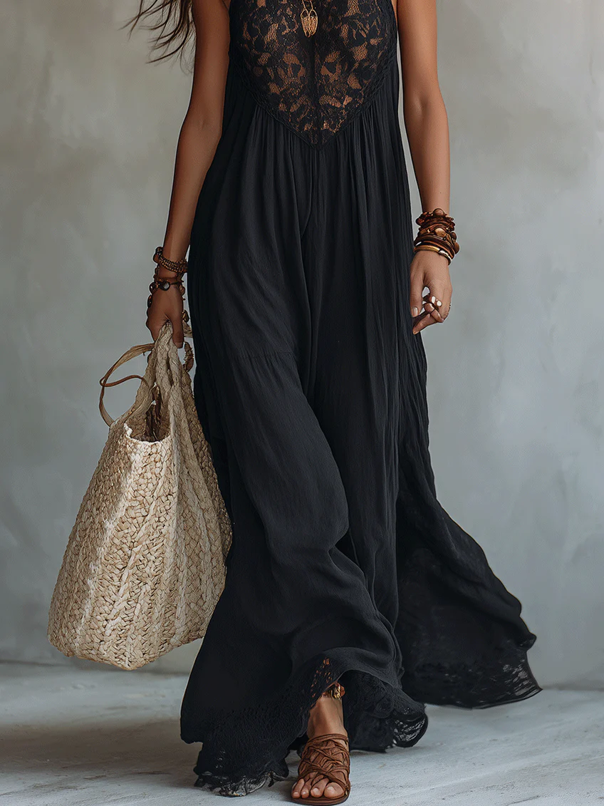Estefanía | Vestido Largo Halter con Encaje