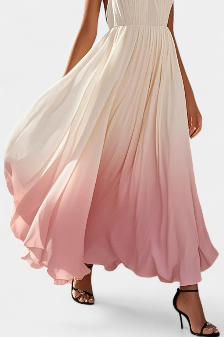 Starla | Vestido Maxi Halter Plisado con Detalles de Perlas