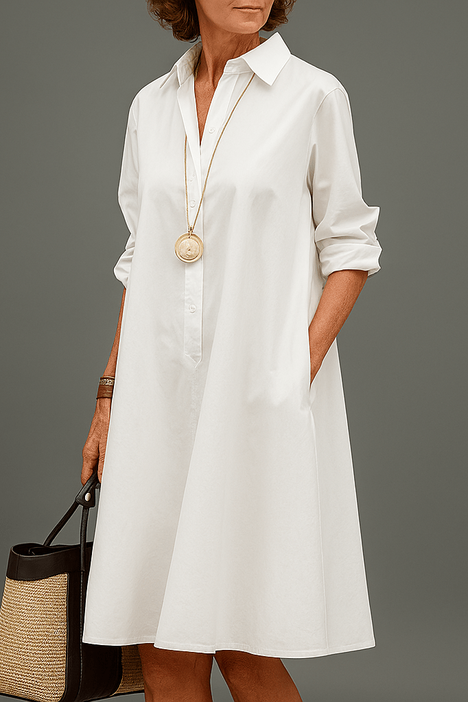 Dominga | Vestido Midi Blanco Estilo Camisero
