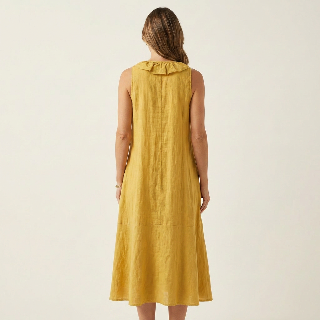 Anita-Sofia | Vestido Largo de Lino con Volante Frontal
