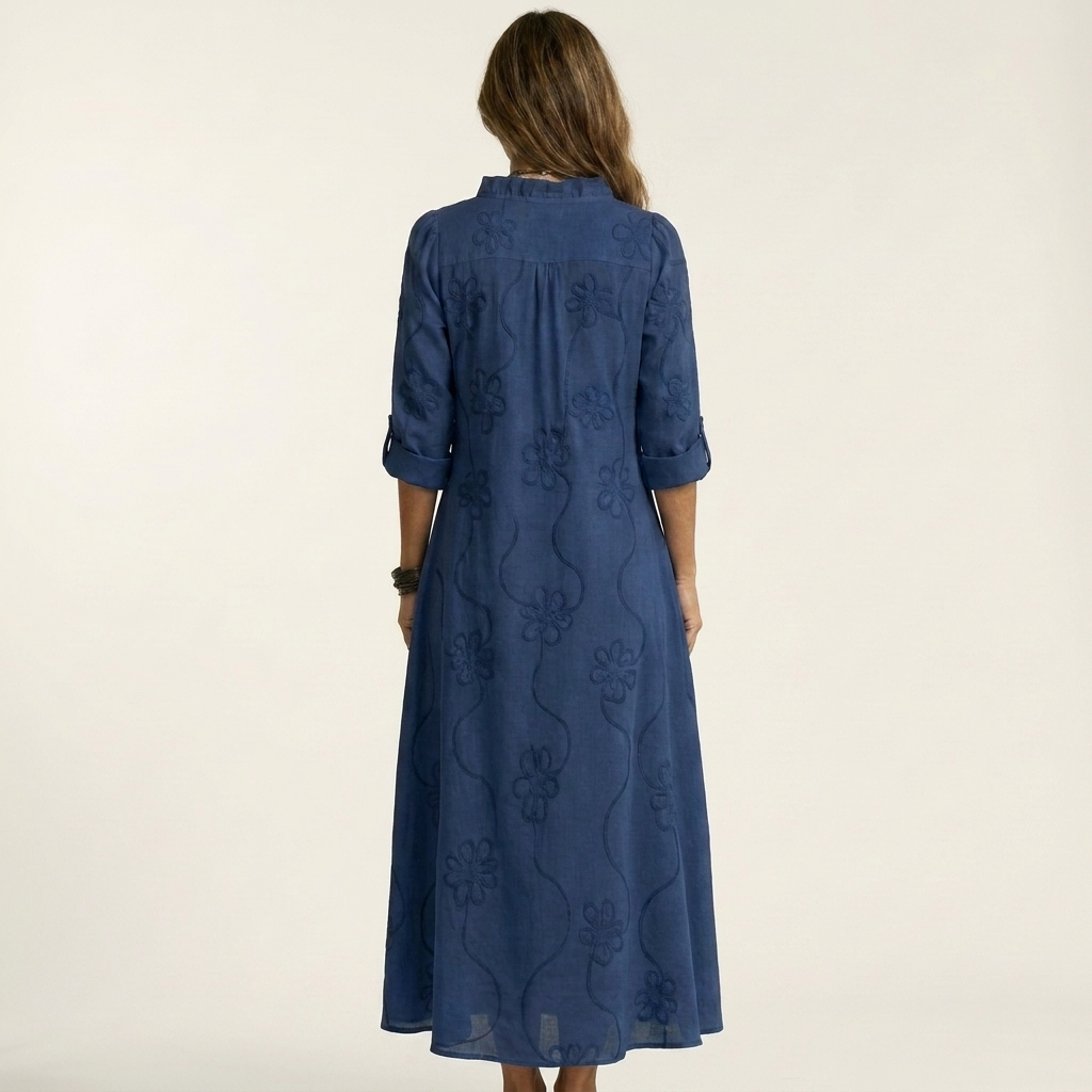 Mélanie-Raquel | Vestido Largo de Lino con Bordado Floral