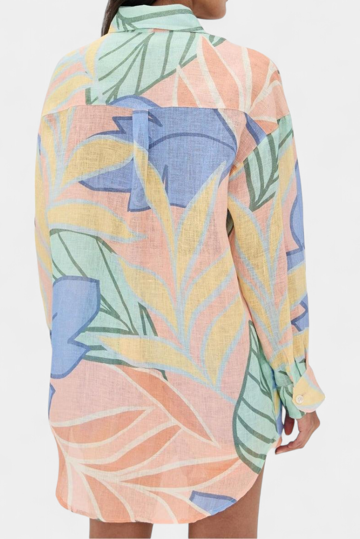 Lumina | Conjunto Tropical con Camisa Holgada y Shorts de Cintura Alta