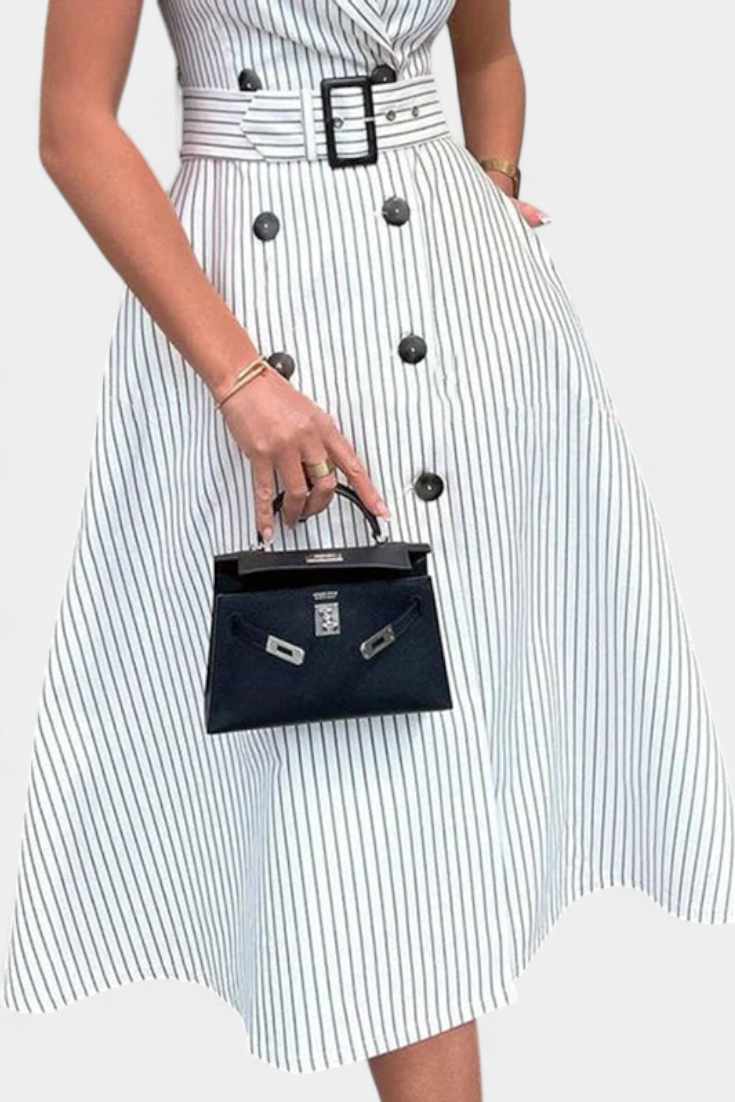 Diana | Vestido Camisero Midi a Rayas con Cintura Anudada