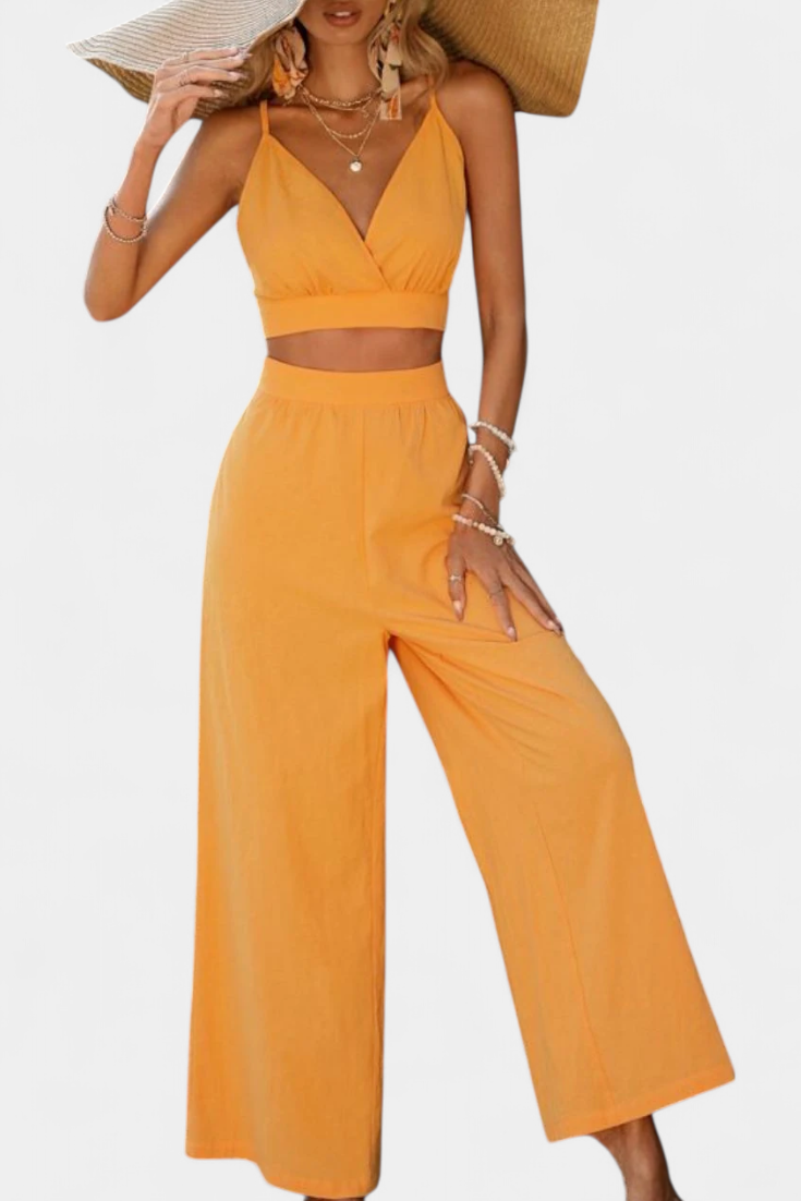 Valentina | Conjunto de Chaleco de Encaje de Espalda Abierta y Pantalones Anchos