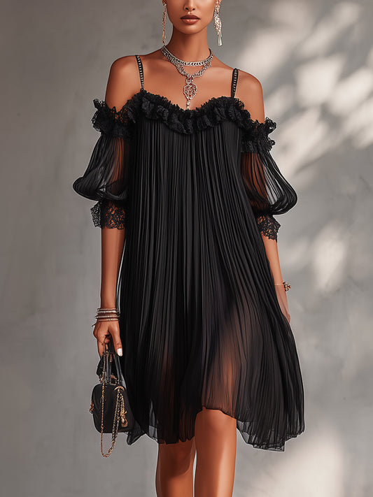 Larissa-Raquel | Vestido Corto de Gasa con Encaje