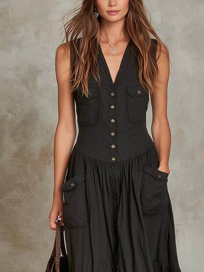 Rita | Vestido Largo Retro con Bolsillos