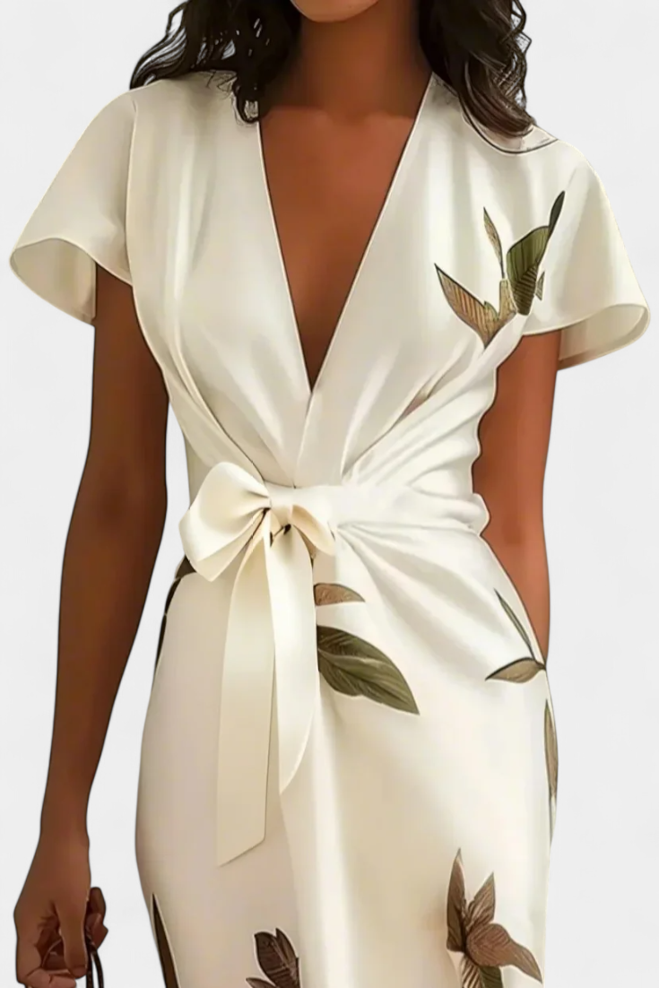 Dhalia | Vestido Cruzado con Estampado de Hojas