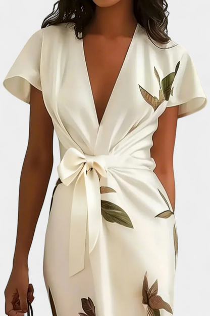 Dhalia | Vestido Cruzado con Estampado de Hojas