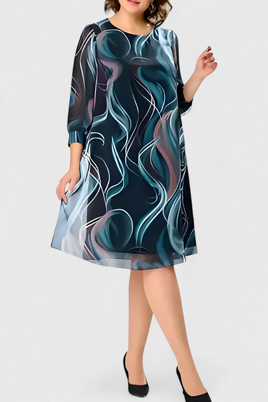 Almira | Vestido de Gasa con Estampado Ocean Whirl y Corte Fluido