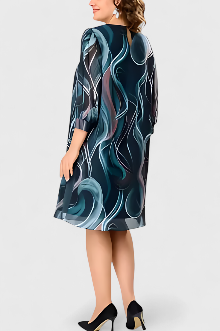 Almira | Vestido de Gasa con Estampado Ocean Whirl y Corte Fluido