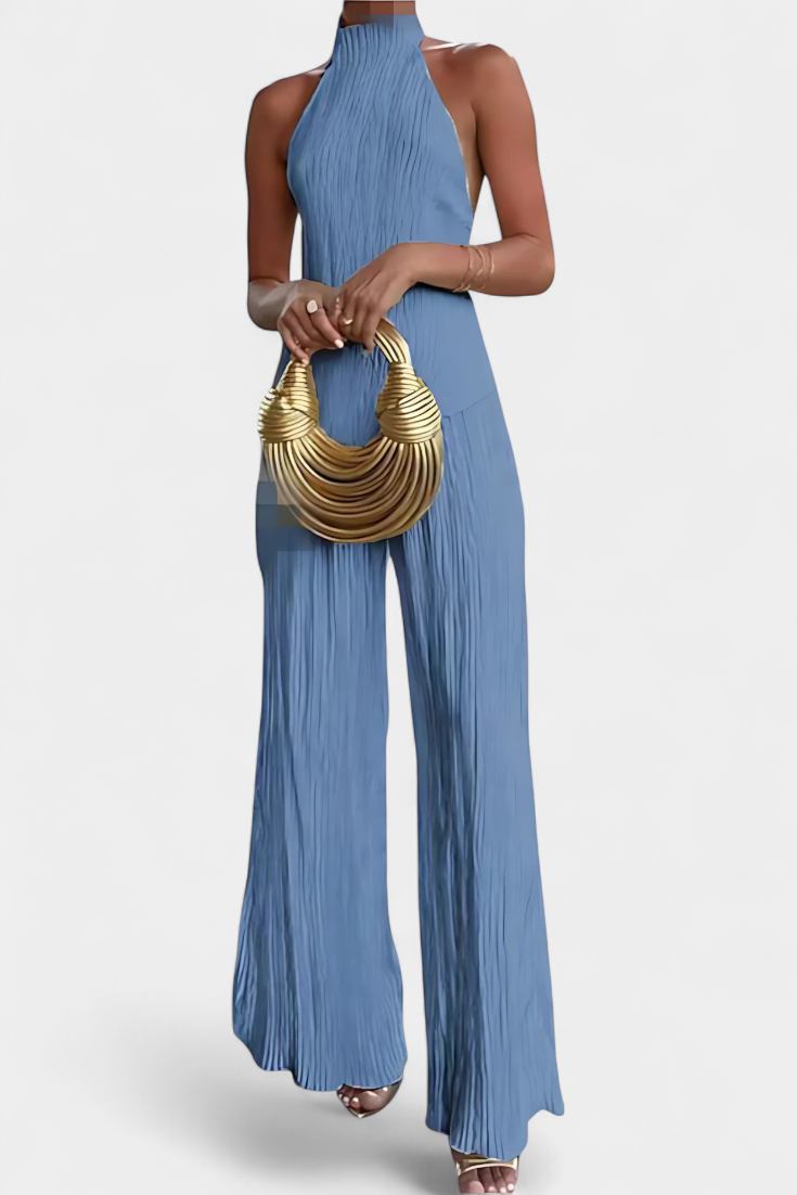 Pilarica | Conjunto Plisado con Top Asimétrico Halter y Pantalón Fluido