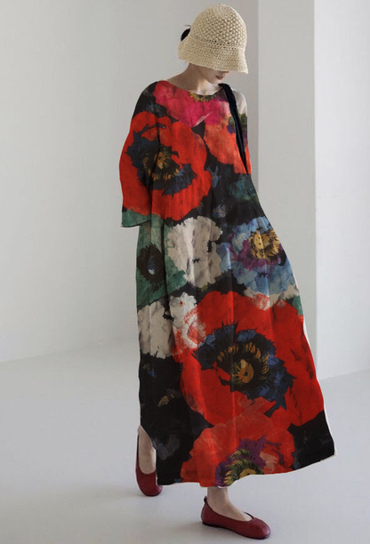 Rosario | Vestido Amplio Floral Rojo