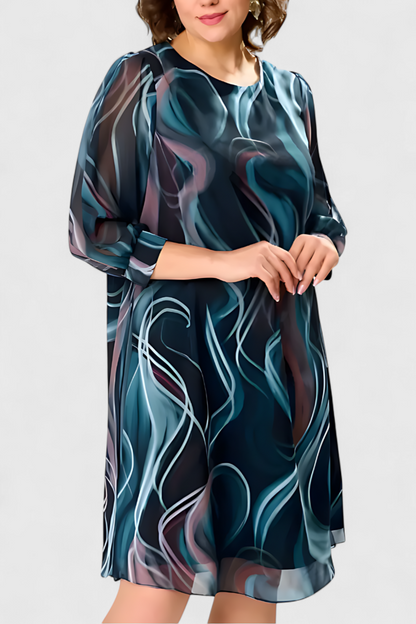 Almira | Vestido de Gasa con Estampado Ocean Whirl y Corte Fluido