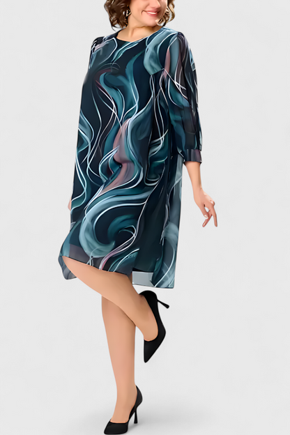 Almira | Vestido de Gasa con Estampado Ocean Whirl y Corte Fluido