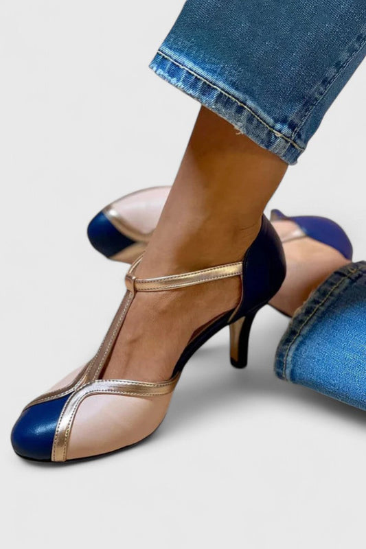 Caetana | Sandalia de Tacón Bicolor con Tira en T