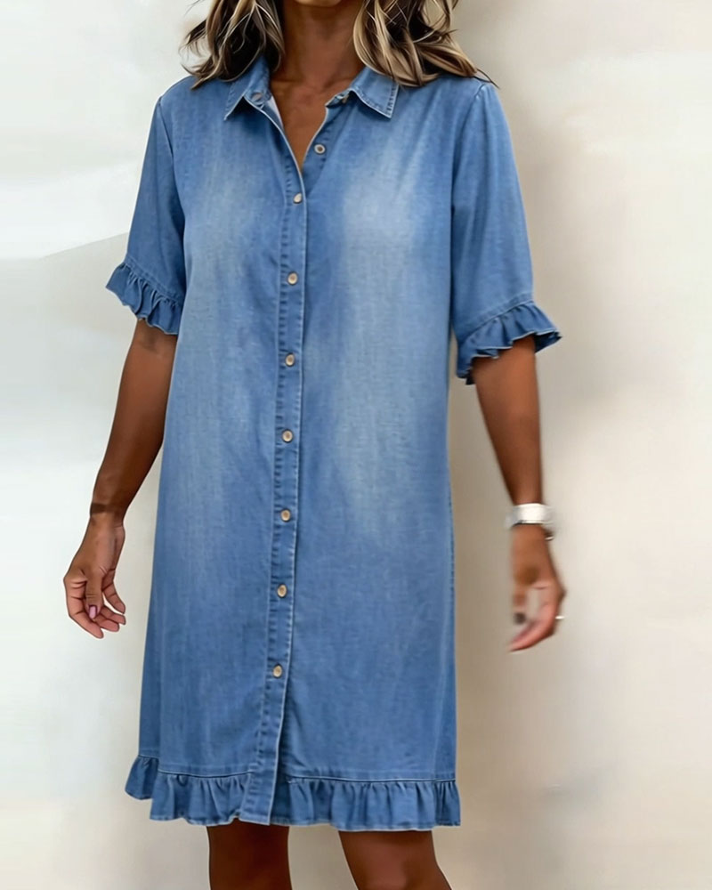 Rosalinda | Vestido Camisero Denim con Volantes