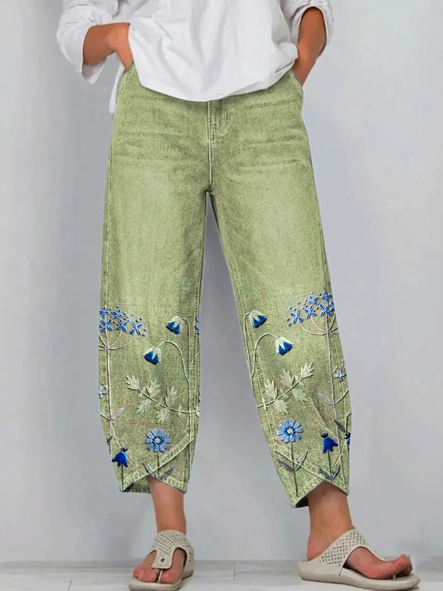 Brígida | Pantalón Casual con Bordado Floral