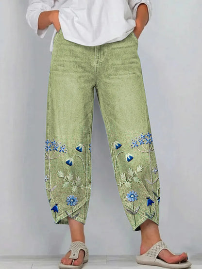 Brígida | Pantalón Casual con Bordado Floral