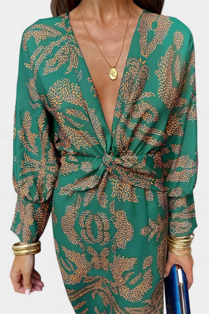 Elara | Vestido Maxi con Escote en V y Nudo Frontal