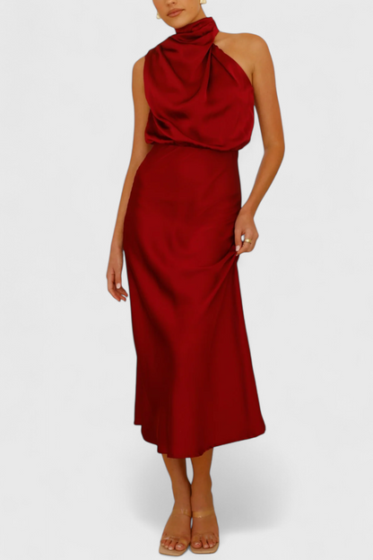 Rina | Vestido Elegante de Cuello Halter Drapeado