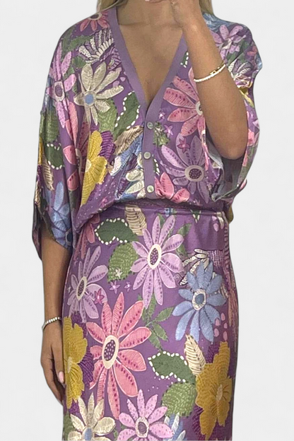 Camila-Patrícia | Conjunto Suave de Blusa y Falda de Cola de Pez Floral