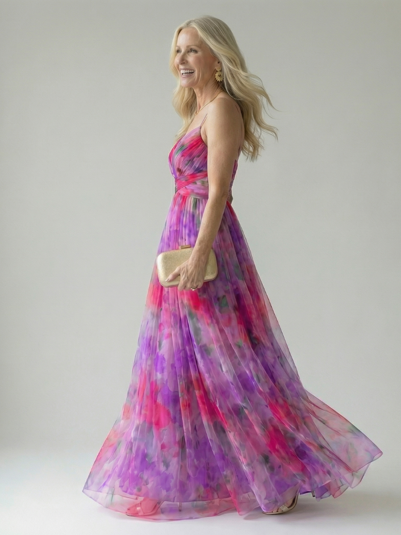 Isela | Vestido Maxi Cruzado con Degradado de Color y Tirantes Finos