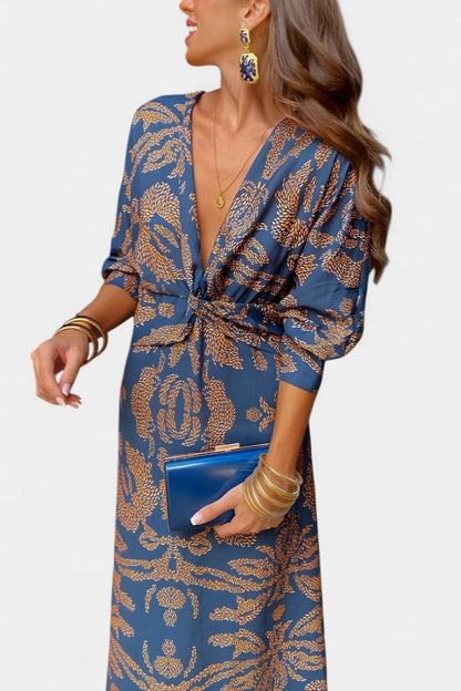 Elara | Vestido Maxi con Escote en V y Nudo Frontal