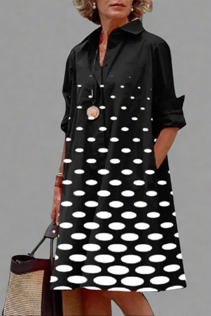 Gumersinda | Vestido Midi Negro con Lunares