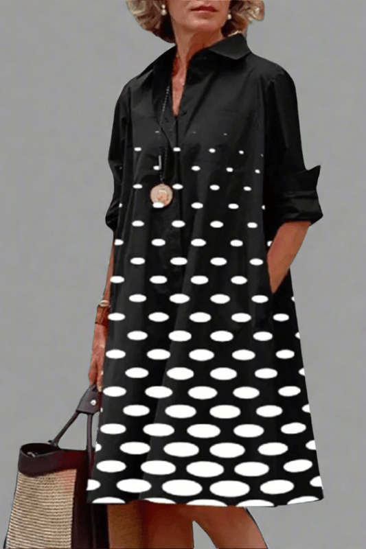 Gumersinda | Vestido Midi Negro con Lunares