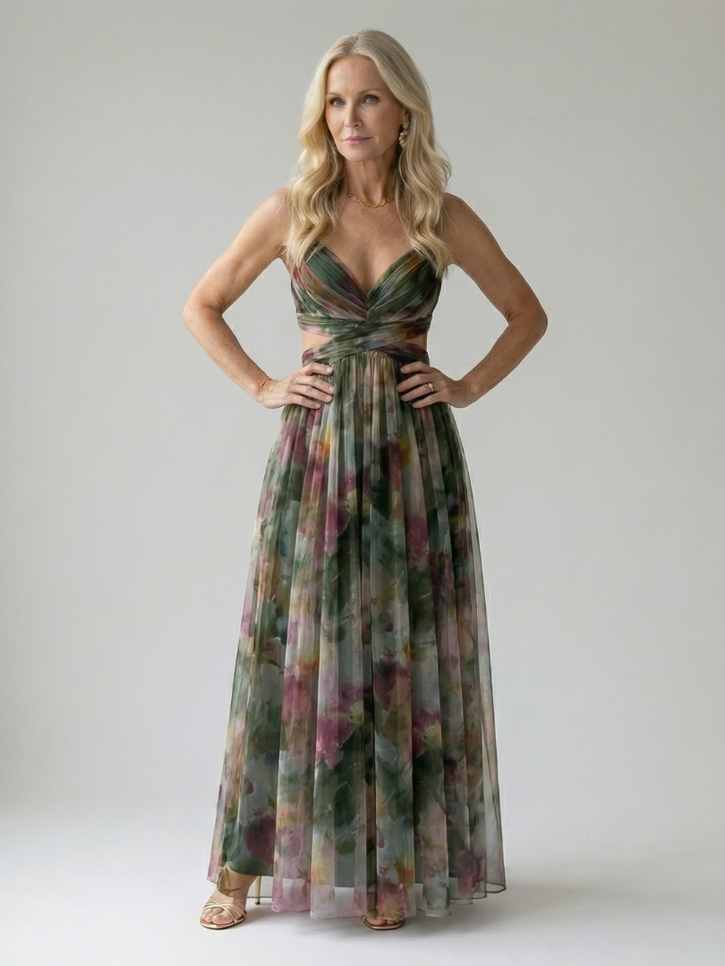 Isela | Vestido Maxi Cruzado con Degradado de Color y Tirantes Finos