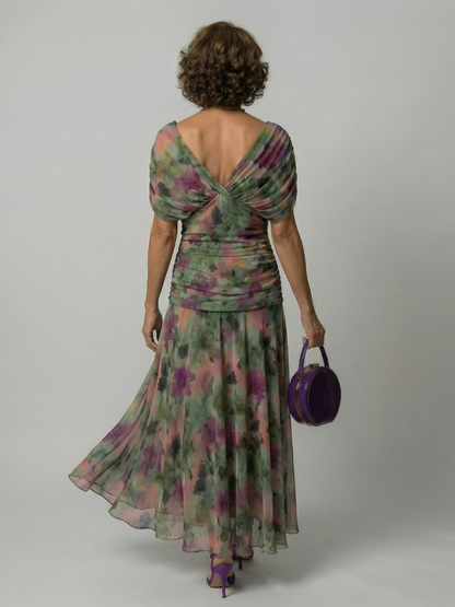 Calena | Vestido Midi Off-Shoulder con Escote Drapeado