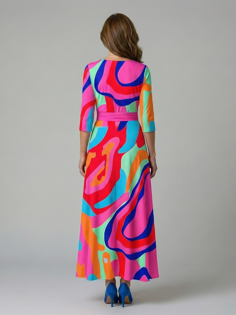 Trini | Vestido Midi Floral con Escote Cruzado y Manga Tres Cuartos