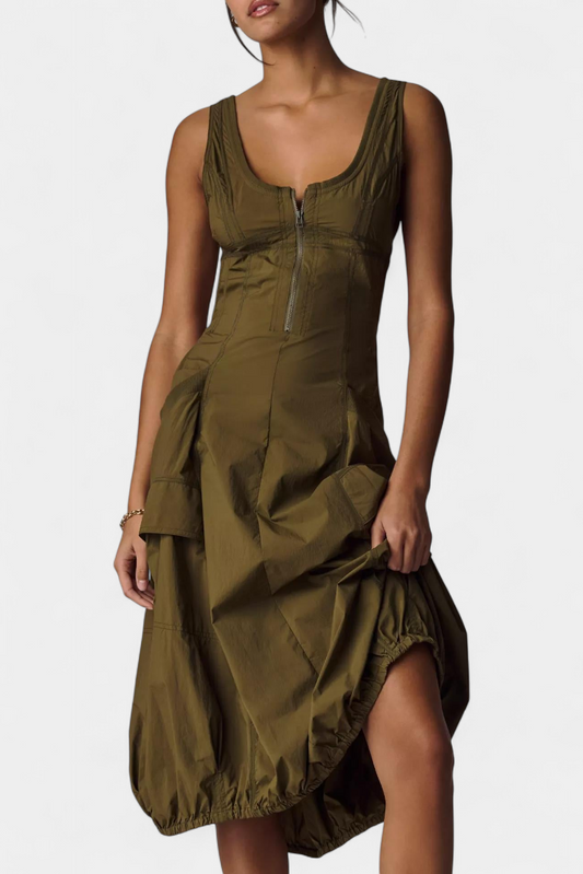 Katana | Vestido Midi con Dobladillo de Burbujas y Corsé Ajustado