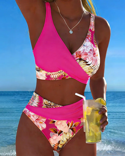 Consuelo | Bikini floral de dos piezas con contraste