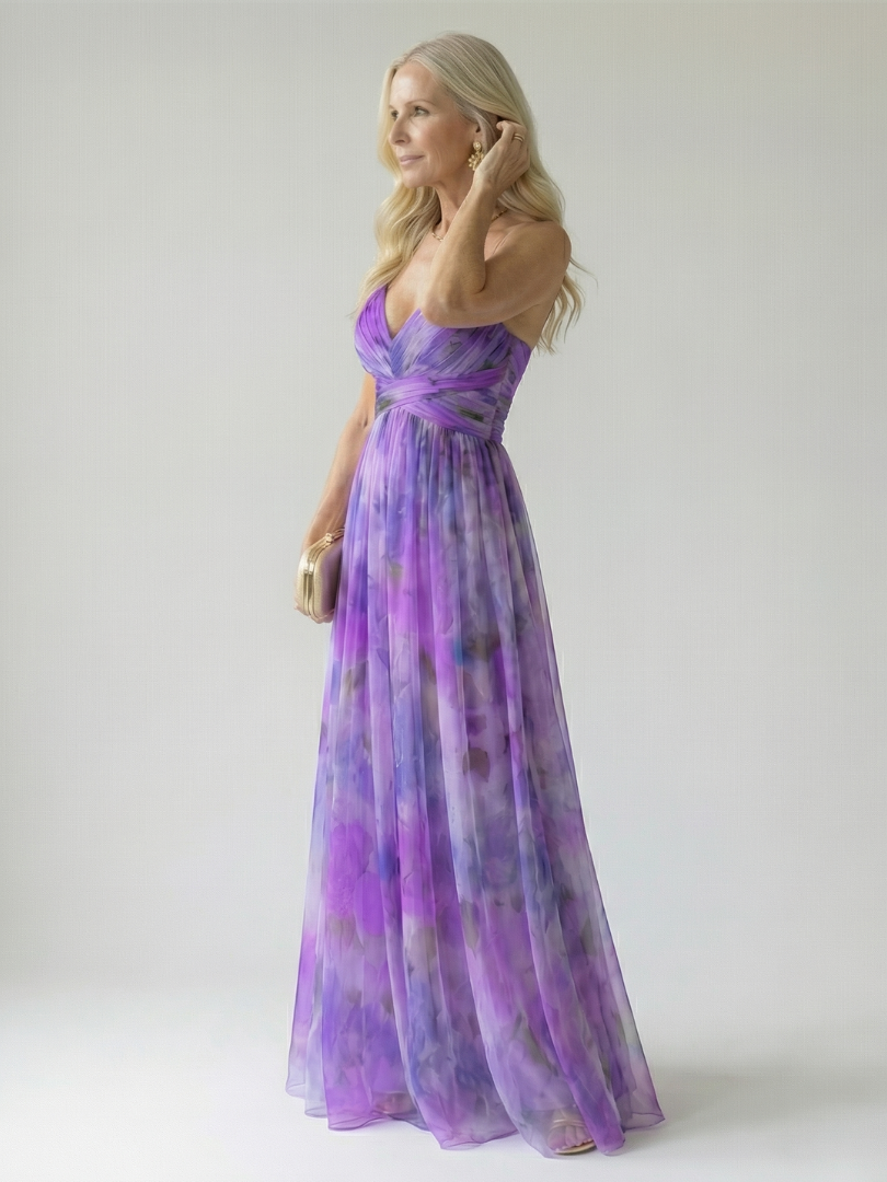 Isela | Vestido Maxi Cruzado con Degradado de Color y Tirantes Finos