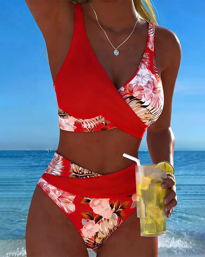 Consuelo | Bikini floral de dos piezas con contraste