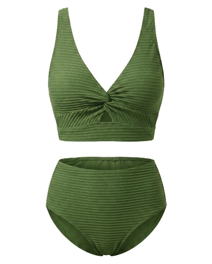 Crescencia | Bikini texturizado de tiro alto con top cruzado