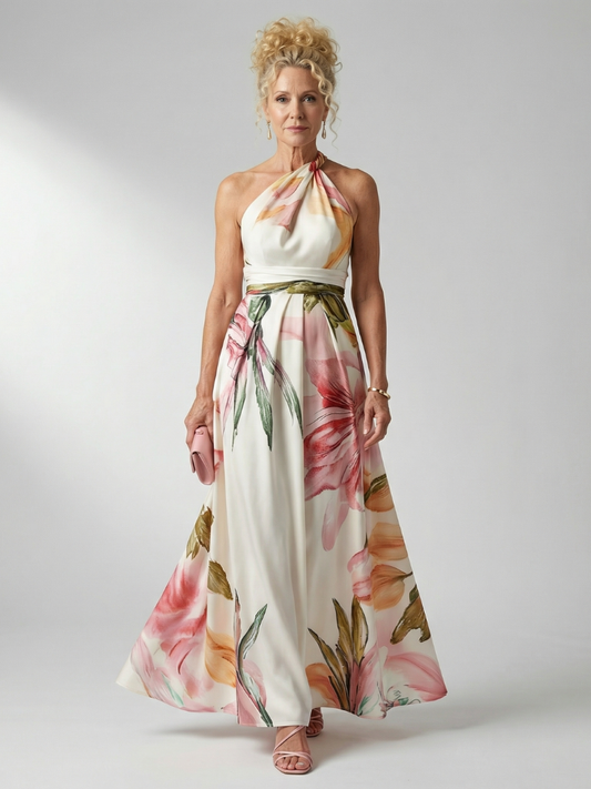 Amiela | Vestido Maxi Halter con Estampado Floral Grande
