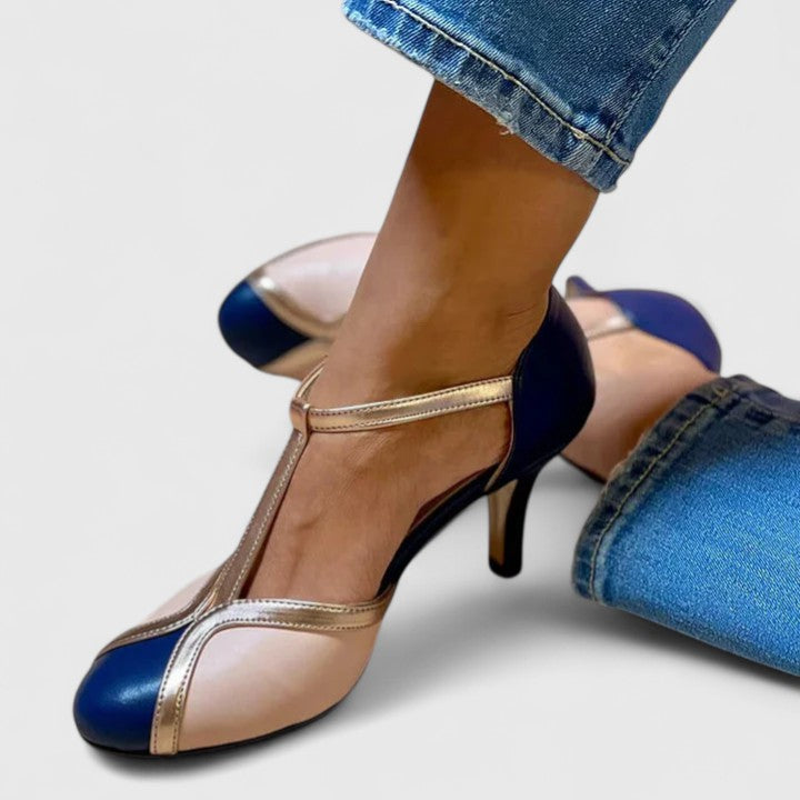 Caetana | Sandalia de Tacón Bicolor con Tira en T