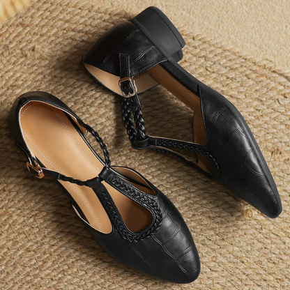 Elba | Bailarina Mary Jane con Tira T y Textura Cocodrilo