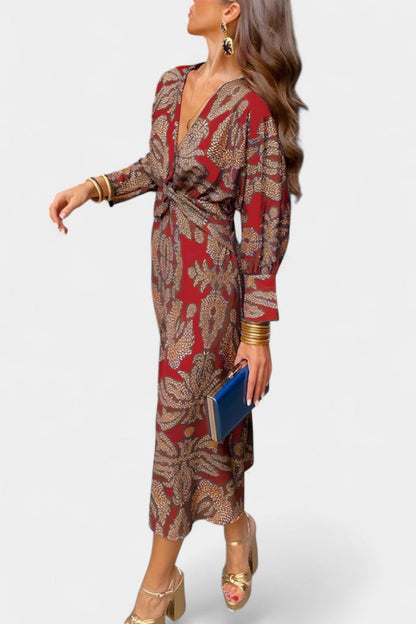 Elara | Vestido Maxi con Escote en V y Nudo Frontal